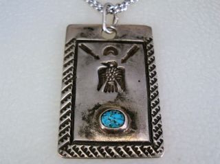 Rare Old Morris Robinson Hopi Sterling Silver & Turquoise Thunderbird Necklace