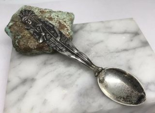 Vintage Full Figure Native American Indian Chief Sterling Silver Small Spoon