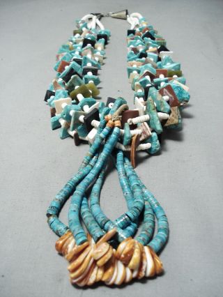 One Of The Biggest Best Vintage Santo Domingo Turquoise Sterling Silver Necklace