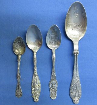 4 Sterling Silver Souvenir Spoons Birth Record,  Leo Pp,  Washington D.  C.  & Cherub