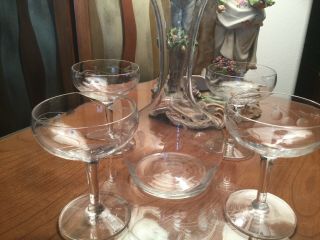 Vintage Princess House Heritage Etched Wine Decanter & Champagne Bar Glasses