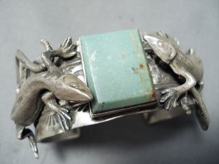 Detailed Gecko Navajo Royston Turquoise Sterling Silver Bracelet