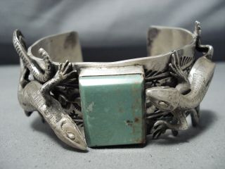 DETAILED GECKO NAVAJO ROYSTON TURQUOISE STERLING SILVER BRACELET 2