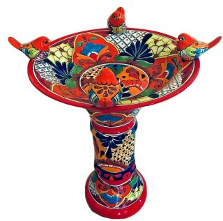 Reserve For Ariadna0324 Ceramic Birdbath Pedestal Mexican Pottery