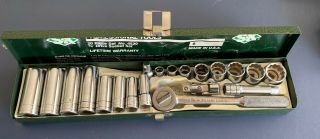 Vintage 20 Pc S - K Socket Set 3/8 " Dr.  Deep Shallow Ratchet Extens - Great Condt