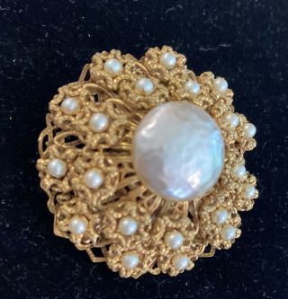 Gorgeous Vintage Signed Miriam Haskell Baroque Faux Pearl Brooch Pin 2”.  149 3