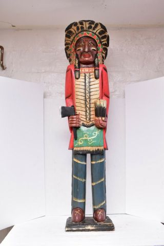 Cigar Store Indian Chief Hand Carved Wood Painted 42 " Tall With Axe Large