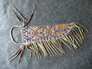 Native American Beaded Leather Knife Sheath,  Rare Old Dragonfly Design Sd - 04496