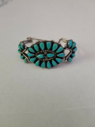 Vintage Signed Db Zuni Silver & Turquoise Petit Point Cuff Bracelet 17 Grams