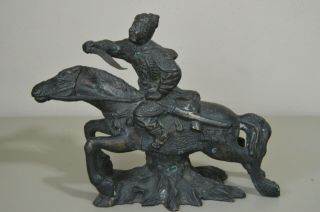 Vintage Brass Chinese Warrior With Sword On Horse Metal Figure Collectible