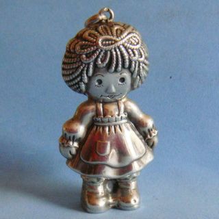 Vintage Sterling Silver Figural Raggedy Ann Rag Doll Tree Ornament Pendant