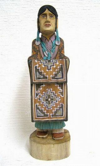 Navajo 13.  25 " Two Grey Hills Rug Weaver Kachina Doll Hand Carved By Dan Yazzie