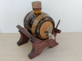 Vintage Glass Beer Barrel Keg & Wood Stand Display Ornament @18a