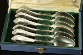 Vintage Latvia 1930 - S Alpaca Melchior Silver Plated Tea Spoons Boxed Set T009