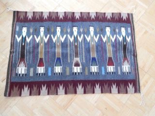 Fine Vintage Navajo Indian Yei 7 Figures Pictorial Rug Weaving -