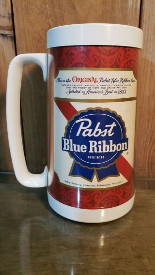 Vintage Pabst Blue Ribbon Beer Collector Mug Stein Glass Thermo - Serv.