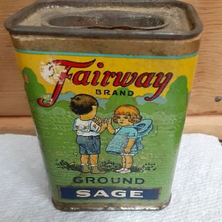 Vintage Spice Tin Fairway Ground Sage Children Graphics Pry Lid.  Vg