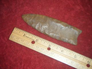 4 3/4 In.  Authentic Arrowhead - Paleo Clovis Fluted Channels Tn.