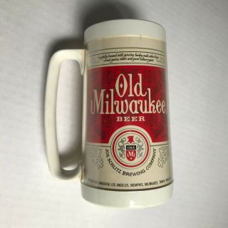 Vintage Old Milwaukee Beer 12 Oz Thermo - Serv Mug Red Silver Logo Schlitz Brewing