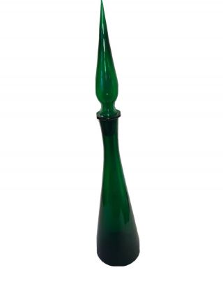 Large Vintage Mcm Italian Empoli Green Glass Bottle Decanter 64cm Tall