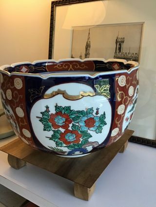 Vintage Heavy Gold Imari Porcelain Planter Pot Bowl Hand Painted