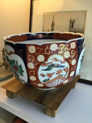 Vintage HEAVY GOLD IMARI Porcelain Planter Pot Bowl Hand Painted 2