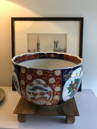 Vintage HEAVY GOLD IMARI Porcelain Planter Pot Bowl Hand Painted 3