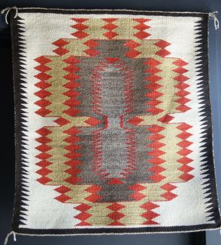 1930s Navajo Saddle Blanket Woven Dark Brown,  Cream,  Tan,  Red & Natural Wool