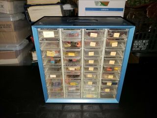 Vintage Akro Mils Metal 36 Drawer Cabinet Organizer Loaded W/capacitors Estate