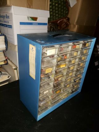 Vintage Akro Mils Metal 36 Drawer Cabinet Organizer Loaded w/Capacitors Estate 3