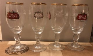 Set Of 4 Stella Artois Belgium 15cl Footed Beer Chalice Glasses