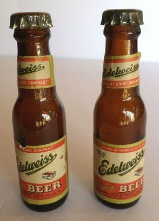 2 Edelweiss Light Beer 4 " Miniature Glass Brown Bottle Chicago,  Ill.