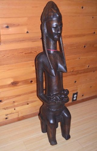 Bamana Tribe Gwandusu Female Maternity Figure Wooden Statue Mali Africa 46 " Tall