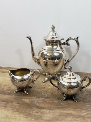 Vintage Wm Rogers Silver Plated Tea/coffee Pot Set Sugar Bowl Cream Bowl