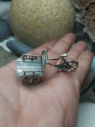 17g Cqql 3 Wheel Bike Bicycle Tourists Cart Italy Miniature 800 Sterling Silver