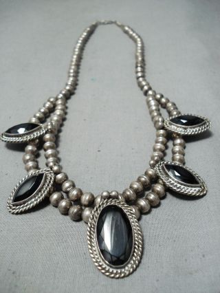 Wilson Yazzie Vintage Navajo Black Onyx Sterling Silver Necklace Old
