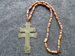 Old Fur Trade Cross,  Hudson Bay " Hb " Cross On Trade Bead Necklace,  Wha - 04038