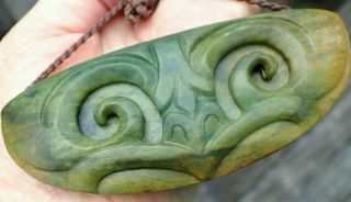 Arapo Whata Nz Greenstone Pounamu Rare Flower Jade Maori Hei Tiki Breast Plate