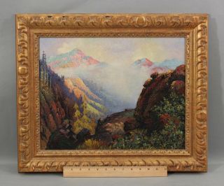 Signed American Western California Mountain Landscape Oil Painting,  Carved Frame