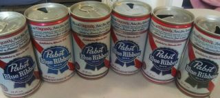 6 Vintage Pabst Blue Ribbon Empty Beer Cans Pull Tab - 12 Ounce - 2