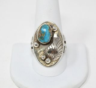 Vintage Native American Sand Cast Handmade Turquoise Sterling Silver Ring Sz11.  5