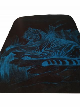 Vintage San Marcos Blanket Tiger Reversible Black Teal Blue 88 " × 57 "