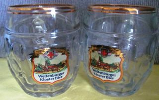 Set 2: Weltenburger Kloster Bier/beer Glass Mug/stein - Gold - Trim & Dimpled/heavy