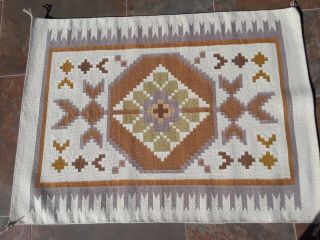 Very Fine Unique And Finely Woven Vintage Navajo Rug : 29x34.  5 Inches