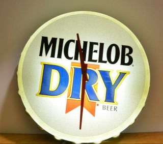 Vintage Michelob Dry Beer Clock Light Breweriana Advertising Man Cave Sign