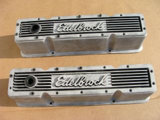 Vintage Edelbrock Elite Tall Chevy Aluminum Finned Valve Covers 305 350 400 Sbc