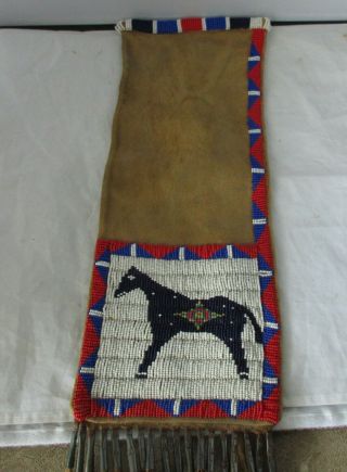 Native American Indian Beaded Pipe Bag With Horse