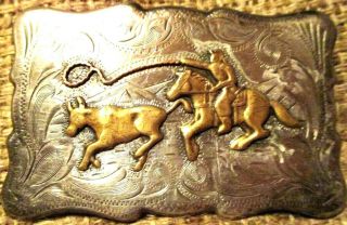 Solid Sterling Silver Frontier Phoenix Az Cowboy Roping Calf Belt Buckle