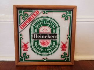Heineken Imported Beer Vintage Old Plastic Sign Windmill Framed,  13 Inch Square