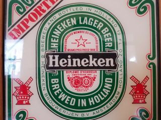 HEINEKEN Imported Beer Vintage Old Plastic Sign Windmill Framed,  13 Inch Square 2